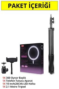 10"inç Ring Light Youtuber Tiktok Çekim Işıklı Telefon Tutucu Influencer Makyaj Işığı 2.10 m Tripod ürün fotoğrafı