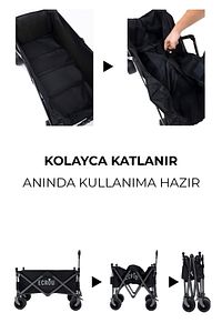 Katlanabilir, Taşınabilir, Vagon Masalı, Metal Kamp Ve Piknik Taşıma Pazar Arabası Siyah ürün fotoğrafı