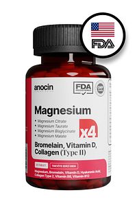 MAGNEZYUM X4 COMPLEX CİTRATE, TAURATE, BİSGLYCİNATE, MALATE + BROMELAİN + KOLAJEN+ H.ASİT+D+B12+B6 ürün fotoğrafı