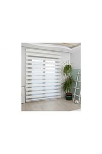 Ithal Bambu Beyaz Zebra Stor Perde Eteği Dilimli(alüminyum Kasa Metal Ayak ) ürün fotoğrafı