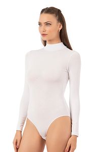 Özkan 0614 Kadın Penye Likralı Pamuklu Balıkçı Dik Yaka Uzun Kollu Kancalı Çıtçıtlı Örme Body ürün fotoğrafı