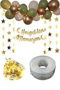 Hoşgeldin Ramazan Gold Yazı Ledli Zincir Balon Seti, Ramazan Ayı Süsleme Seti ürün fotoğrafı
