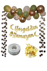 Hoşgeldin Ramazan Gold Yazı Ledli Zincir Balon Seti, Ramazan Ayı Süsleme Seti ürün fotoğrafı