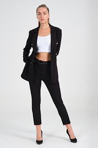 Kadın Blazer Ceket Kemerli Cepli Havuç Pantolon Takım ürün fotoğrafı