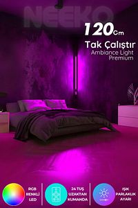 Uzaktan Kumandalı Köşe Rgb Led Abajur Aplik Gece Lambası Kumandalı 120 Cm ürün fotoğrafı