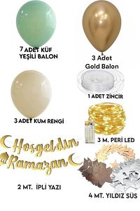 Hoşgeldin Ramazan Gold Yazı Ledli Zincir Balon Seti, Ramazan Ayı Süsleme Seti ürün fotoğrafı