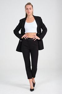Kadın Blazer Ceket Kemerli Cepli Havuç Pantolon Takım ürün fotoğrafı