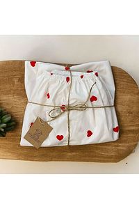 %100 Pamuk Ranforce Kumaş Lastikli Bebek Çarşafı-kırmızı Kalp-(70X110X5)(60X120X10) ürün fotoğrafı