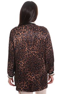Büyük Beden Leopar Desen Kahverengi Yaka Bantlı Ceket ürün fotoğrafı