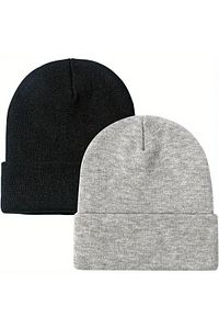 Unisex Gri Siyah Basic Kışlık 2'li Bere Seti ürün fotoğrafı