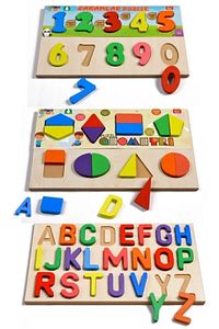 Ahşap Puzzle 3'ü 1 Arada Alfabe-Geometri-Sayılar ürün fotoğrafı