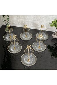 18 Parça Çay Seti Gold Kelebek Çay Kaşıklı 6 Bardak 6 Tabak 6 Kaşık ürün fotoğrafı