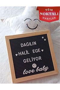 Ahşap Çerçeveli Tak Çıkar Yazı Panosu Mesaj Tahtası Türkçe Karakterli Ve Emojili Beyaz Harf Setli ürün fotoğrafı