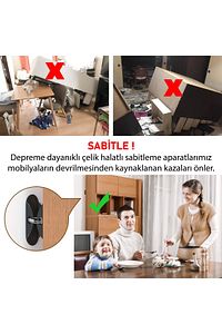 Ağır Yük Çelik Halatlı Deprem Dolap Sabitleme Aparatı - Mobilya Gardırop Duvar Sabitleyici Aparat ürün fotoğrafı