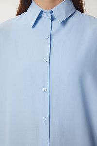 Kadın Gök Mavi Oversize Uzun Basic Gömlek DD00842 ürün fotoğrafı