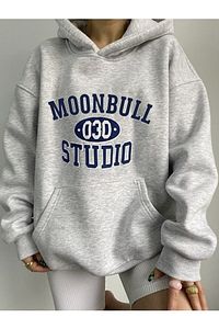 Studıo Baskılı Gri Kapüşonlu Oversize Sweatshirt ürün fotoğrafı