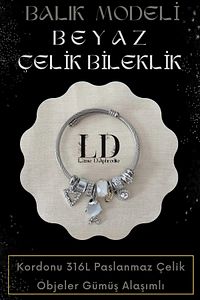 Beyaz Balıklı Halkası Charmlı Alaşımlı 316l Paslanmaz Çelik Bileklik ürün fotoğrafı