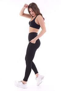Siyah Kadın Spor Tayt Çift Cepli Sıkılaştırıcı Toparlayıcı Yüksek Bel Sporcu Taytı Leggings Fitness ürün fotoğrafı