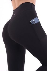 Siyah Kadın Spor Tayt Çift Cepli Sıkılaştırıcı Toparlayıcı Yüksek Bel Sporcu Taytı Leggings Fitness ürün fotoğrafı