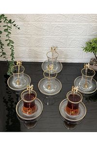18 Parça Çay Seti Gold Kelebek Çay Kaşıklı 6 Bardak 6 Tabak 6 Kaşık ürün fotoğrafı