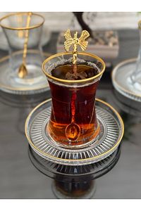 18 Parça Çay Seti Gold Kelebek Çay Kaşıklı 6 Bardak 6 Tabak 6 Kaşık ürün fotoğrafı