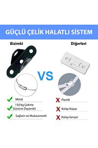 Ağır Yük Çelik Halatlı Deprem Dolap Sabitleme Aparatı - Mobilya Gardırop Duvar Sabitleyici Aparat ürün fotoğrafı