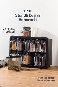 Simple Random 12'li Standlı Kendinden Yapışkanlı Kaşıklı Kapaklı Baharatlık Saklama Kabı Seti ürün fotoğrafı