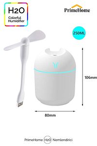 H2o Humidifier pervaneli Ultrasonik Oda Nemlendirici Koku Makinesi 250 ml Usb Mini Fan Koku ürün fotoğrafı