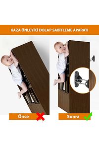 Ağır Yük Çelik Halatlı Deprem Dolap Sabitleme Aparatı - Mobilya Gardırop Duvar Sabitleyici Aparat ürün fotoğrafı