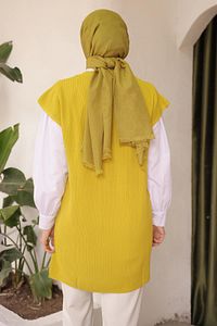 Yağ Yeşili V Yaka Yırtmaçlı Selanik Triko Süveter ürün fotoğrafı
