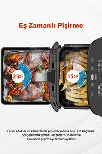 Xxl 11 Litre Çift Hazneli Fastfryer (yağsız Fritöz Airfryer ) Haf-11 ürün fotoğrafı