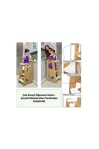 Ahşap Montessori Öğrenme Kulesi / 2-6 Yaş / Naturel ürün fotoğrafı