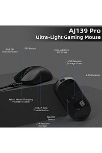 AJ139 PRO KABLOSUZ OYUNCU MOUSE PAW 3395 26000 DPI ürün fotoğrafı