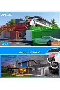 Okam 3915 4g 6mp Dual Lens Güneş Panelli Solar Sirenli Güvenlik Kamerası "beyaz Renk" ürün fotoğrafı