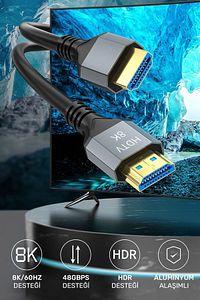 Ultra Yüksek Hızlı 8k Hdmi 2.1 Kablo, 4k 144hz Hdmi Kablosu 3 Metre Hdtv Kablosuuyumlu ürün fotoğrafı