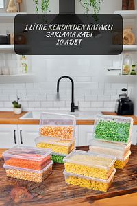 Saklama Kabı 1 Litre 10 Adet Kendinden Kapaklı, Kilitli, Dondurucu, Gıdaya Ygun (19*13*6)cm ürün fotoğrafı