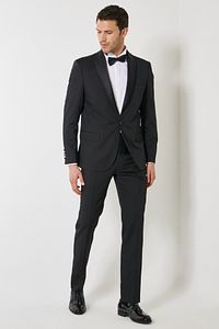 Erkek Siyah Slim Fit Dar Kesim Şal Yaka Desenli Klasik Smokin Takım ürün fotoğrafı