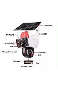 Okam 3915 4g 6mp Dual Lens Güneş Panelli Solar Sirenli Güvenlik Kamerası "beyaz Renk" ürün fotoğrafı