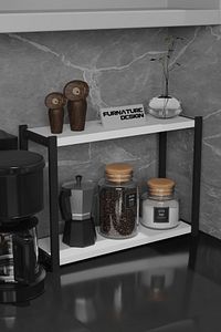 Metal Mutfak Tezgah Üstü Organizer 2 Yüksek Raflı Banyo Mutfak Düzenleyici Beyaz ürün fotoğrafı