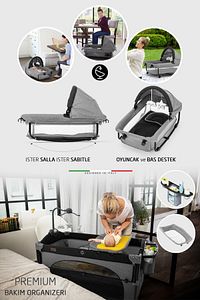 Bonte 2 6in1 Lüks Anne Yanı Oyun Parkı Park Yatak Xl 70x120 Cm Gri-siyah Yatak Hediye ürün fotoğrafı