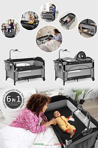 Bonte 2 6in1 Lüks Anne Yanı Oyun Parkı Park Yatak Xl 70x120 Cm Gri-siyah Yatak Hediye ürün fotoğrafı