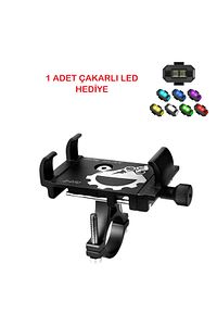 Alüminyum Bisiklet Motosiklet Universal Ayarlanabilir Cep Telefonu Gidon Tutucu - Çakarlı Led Hediye ürün fotoğrafı