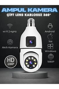 Wifi Çift Lens Ampul Kamera Evcil Hayvan-Bebek Hareket Takip Gözetim 1080P Akıllı Güvenlik Sistemi ürün fotoğrafı