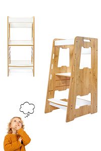 Ahşap Montessori Öğrenme Kulesi / 2-6 Yaş / Naturel ürün fotoğrafı