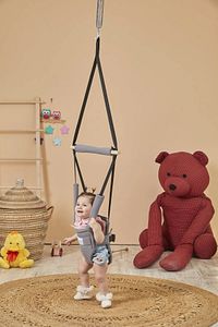 Hoppala Zıpzıp Yüz Korumalı Kanguru, Yaylı Denge Bebek Yürüteci Doğal Ahşap Gri ürün fotoğrafı