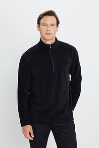 Erkek Siyah Anti-pilling Tüylenme Yapmayan Standart Fit Dik Yaka Soğuk Geçirmez Polar Sweatshirt ürün fotoğrafı