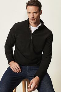 Erkek Siyah Anti-pilling Tüylenme Yapmayan Standart Fit Dik Yaka Soğuk Geçirmez Polar Sweatshirt ürün fotoğrafı