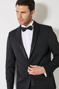Erkek Siyah Slim Fit Dar Kesim Şal Yaka Desenli Klasik Smokin Takım ürün fotoğrafı