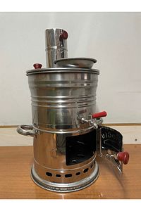 Tek Musluklu Paslanmaz Krom Odunlu Semaver 4 Litre - Demlik 1 Litre (NET) ürün fotoğrafı