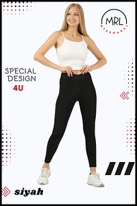Kadın Siyah Yüksek Bel Çapraz Kemer Detaylı Tayt Mevsimlik Toparlayıcı Bilek Boy Cross Waist 1011 ürün fotoğrafı